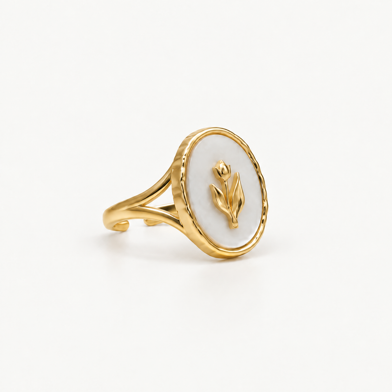 18k Gold Plated Rose Signet Ring – Adjustable