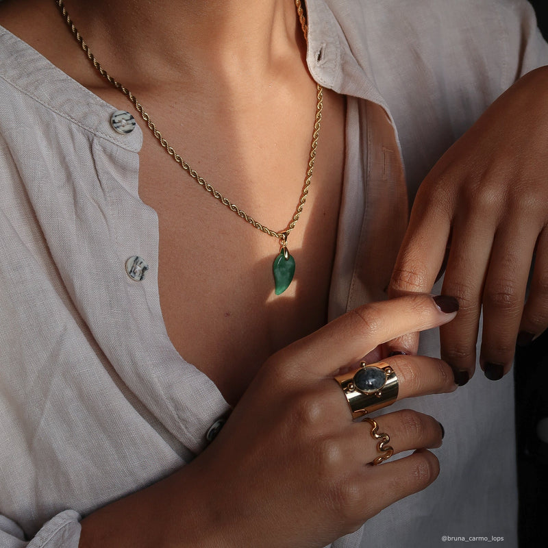 Gold Jade Comma Pendant Necklace