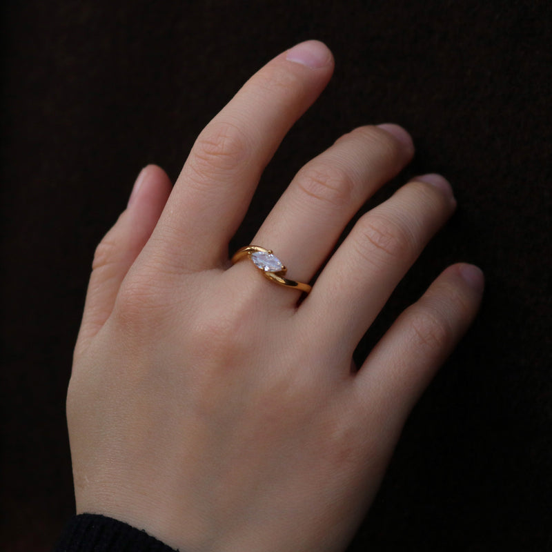 Hypoallergenic Waterproof Bypass Marquise Ring