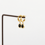Black Onyx Drop Hoop -Earrings