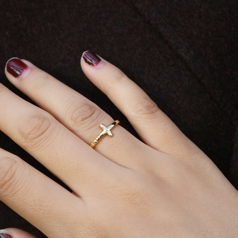 Gold Plated Cross Ring in Stainless Steel