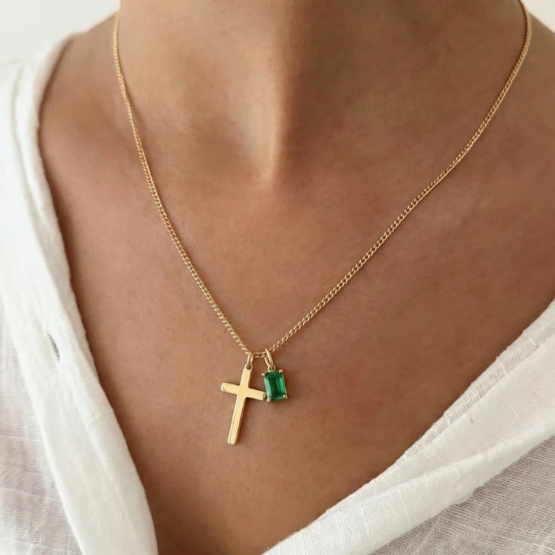 Personalized Cross & Birthstone Necklace