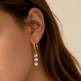 Crystal Drop Hoop Earrings, waterproof 18k gold-plated stainless steel