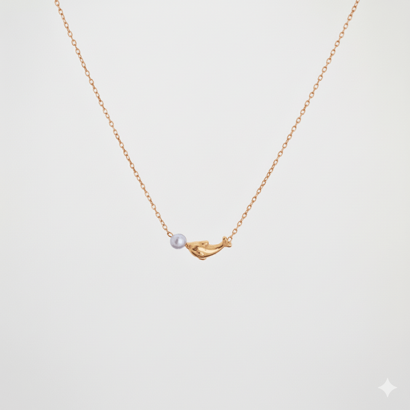 Dolphin's Kiss Pearl Pendant Necklace - 18k Gold Plated