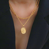gold layered flower engraved necklace
