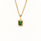 Waterproof Gold Pendant Necklace with Emerald Stone, 18k gold-plated stainless steel