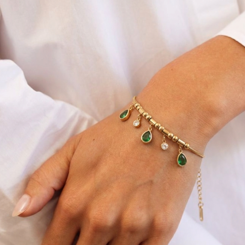 Emerald Teardrop Charm Bracelet