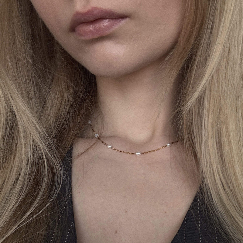 Freshwater Pearl Station Necklace — 7 Petit Pearls