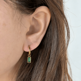 Waterproof Green Sparkle Hoop Earrings, 18k gold-plated stainless steel