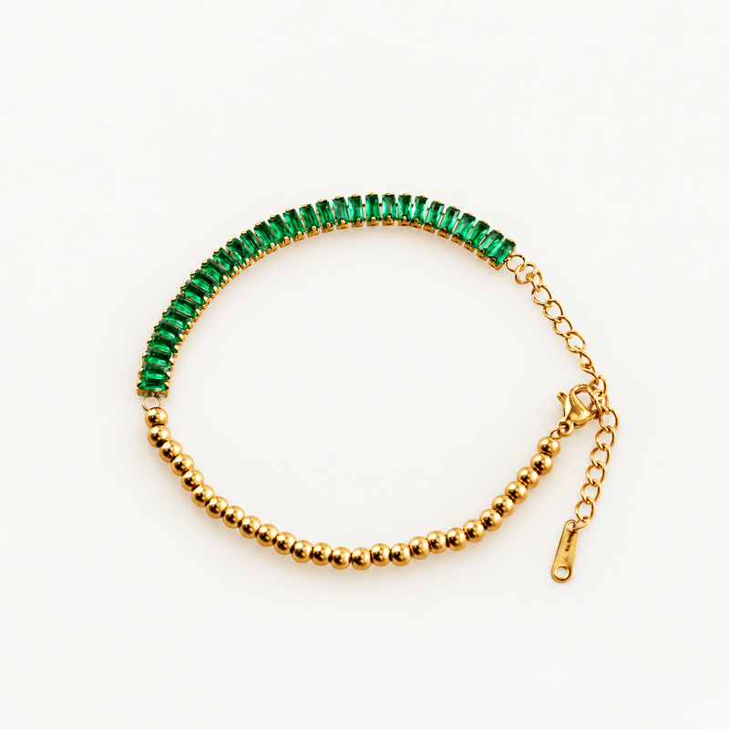 Half Emerald Half Beaded Bracelet