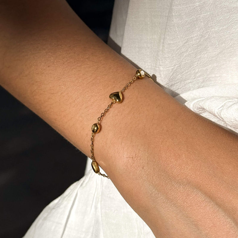 Gold Heart CZ Station Bracelet