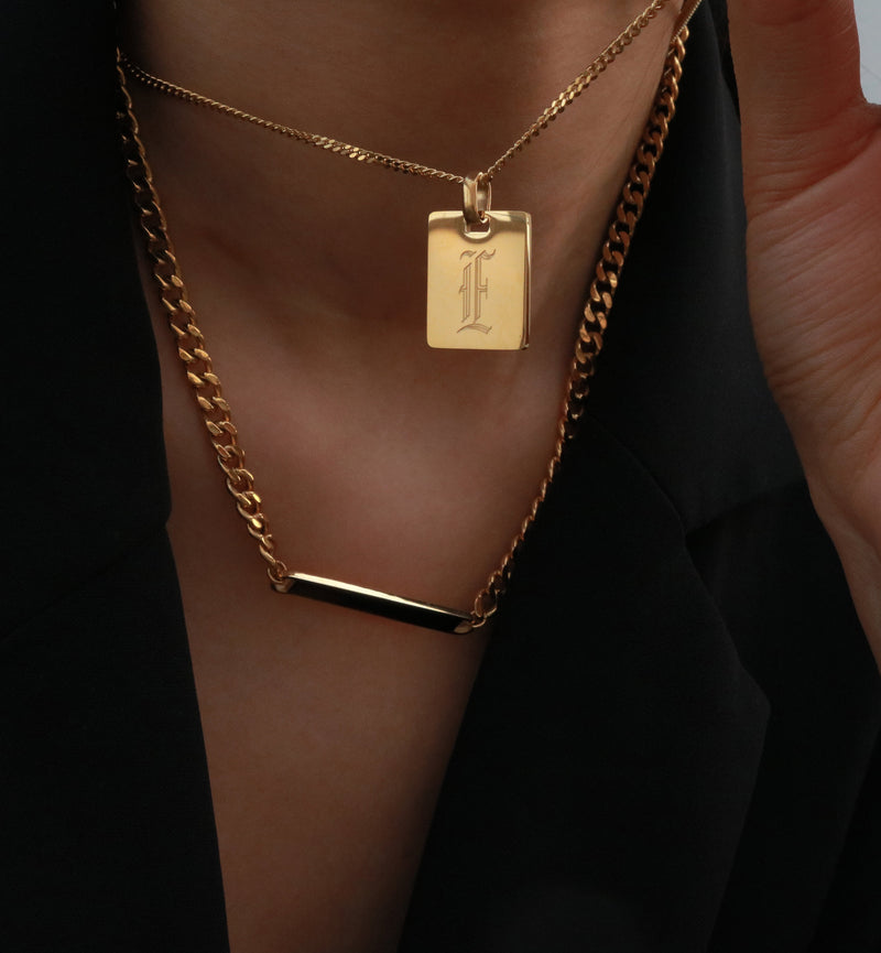 Hypoallergenic Old English Initial Tag Necklace - 18K Gold Plated