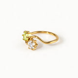 Peridot & White CZ Wave Ring, waterproof 18k gold-plated stainless steel