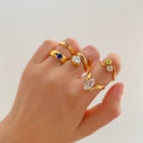 Peridot & White CZ Wave Ring, waterproof 18k gold-plated stainless steel
