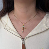 Green Cat's Eye Cross Necklace, waterproof 18k gold-plated stainless steel