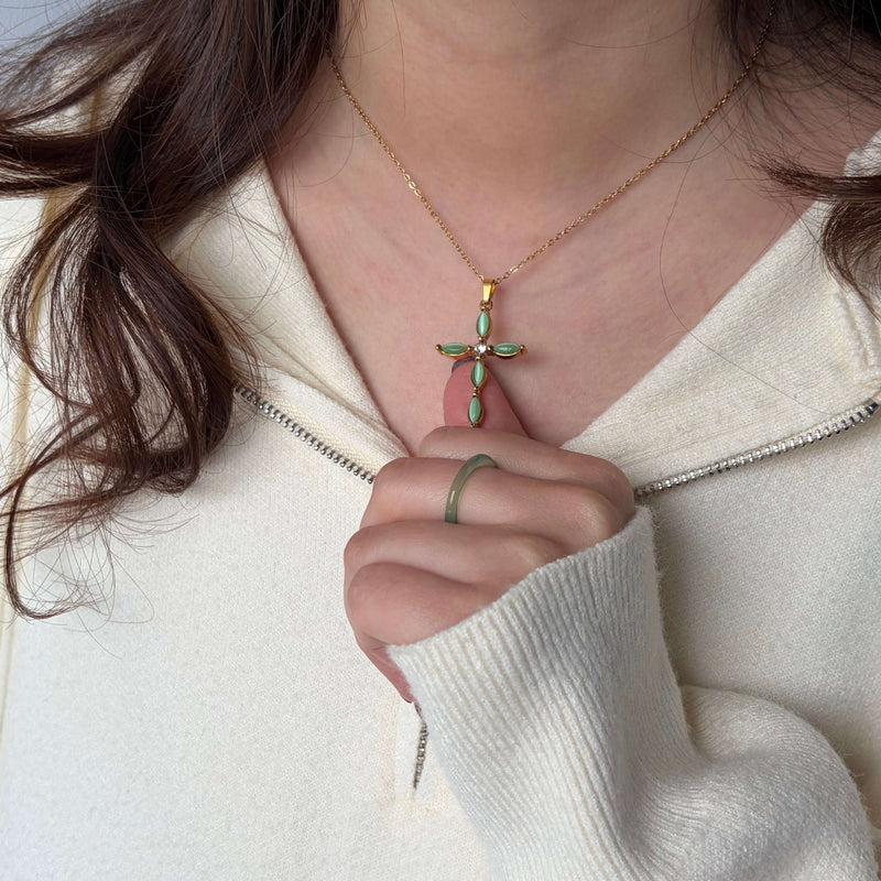 Green Cat's Eye Cross Necklace