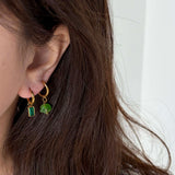 Waterproof Green Sparkle Hoop Earrings, 18k gold-plated stainless steel