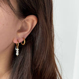 Triple Pearl Hoop Earrings, waterproof 18k gold-plated stainless steel