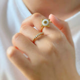 Waterproof Crystal Stackable Ring, 18k gold-plated stainless steel