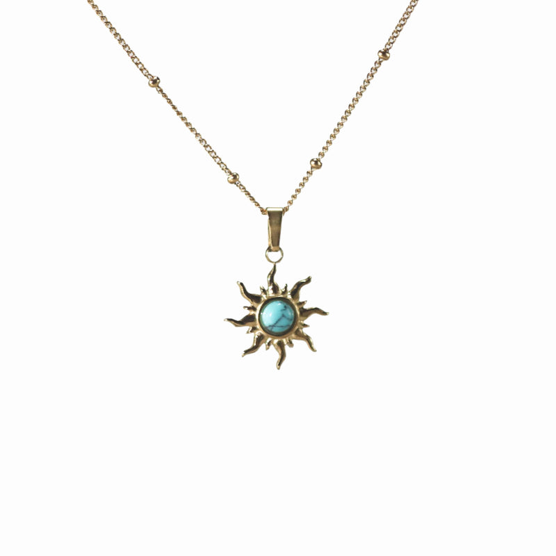 Turquoise Sun Necklace — 18K Gold Plated