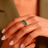Malachite Bead Ring, waterproof 18k gold-plated stainless steel