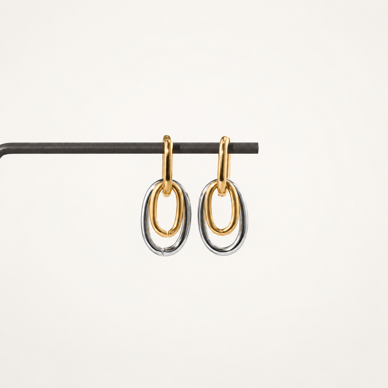 Mixed Metal Double Hoop Earrings - Gold & Silver