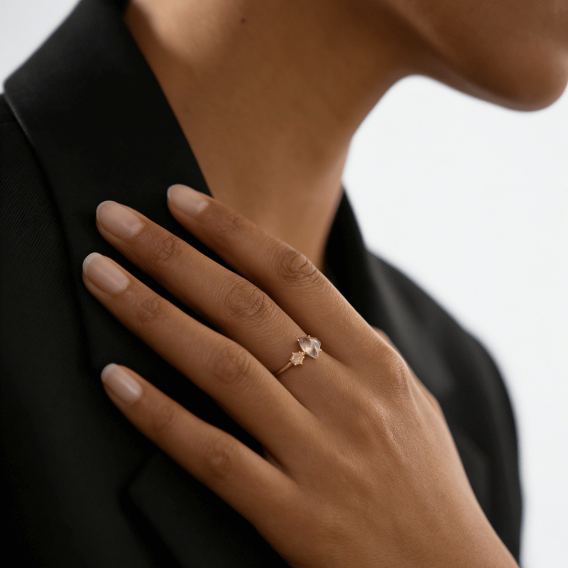 Adjustable Moon and Rose Ring