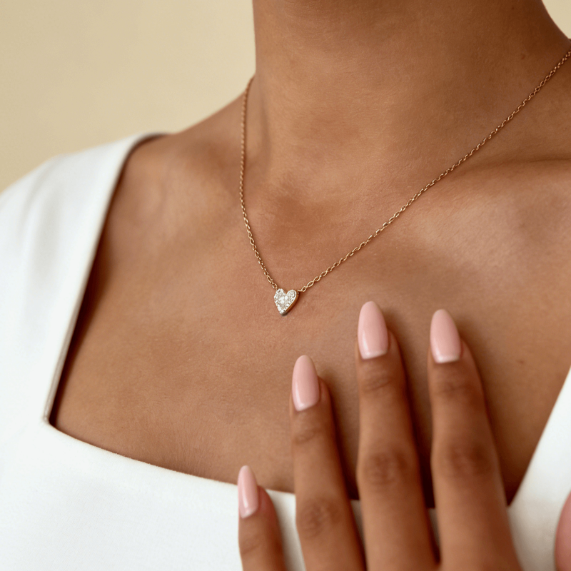 Pave Little Heart Necklace – 14k Gold Plated Sterling Silver