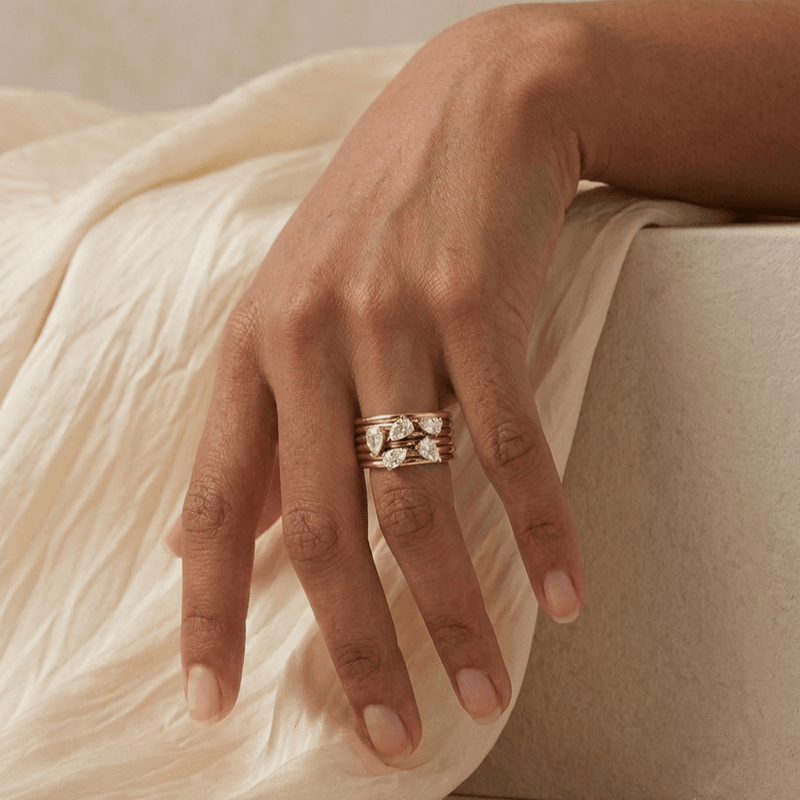 Pear Cluster Ring — 18k Gold Plated Stacked Band