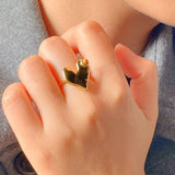Waterproof 18k Gold Plated Heart Ring with Tiger's Eye, 18k gold-plated stainless steel