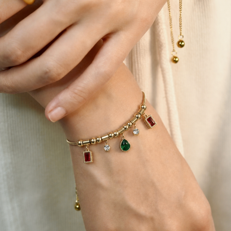 Ruby and Emerald Charm Bracelet