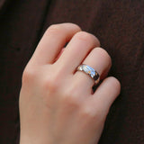 Silver Starburst Band Ring, waterproof 18k gold-plated stainless steel