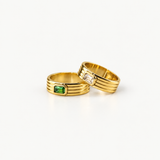 Green Stone Ribbed Ring, waterproof 18k gold-plated stainless steel