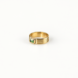 Green Stone Ribbed Ring, waterproof 18k gold-plated stainless steel