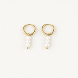 Triple Pearl Hoop Earrings, waterproof 18k gold-plated stainless steel