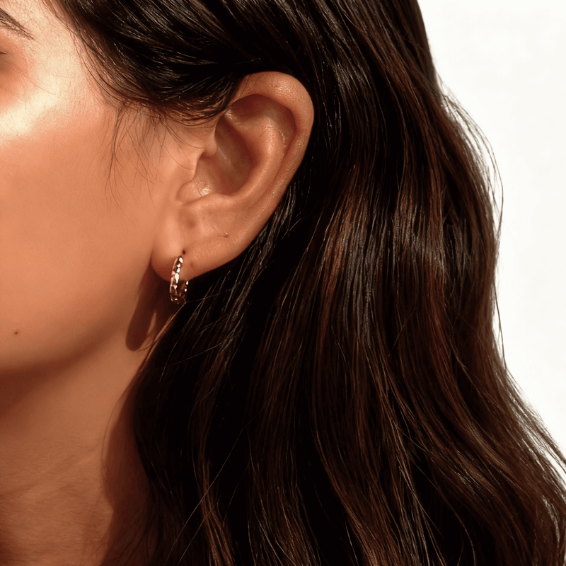 Small Hammered Hoop Earrings in Gold Stainless Steel