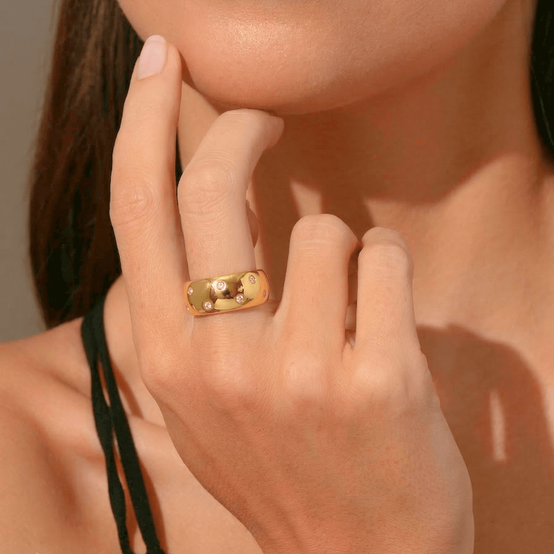 Stellar Band — Gold Dome Ring with Starry Stones