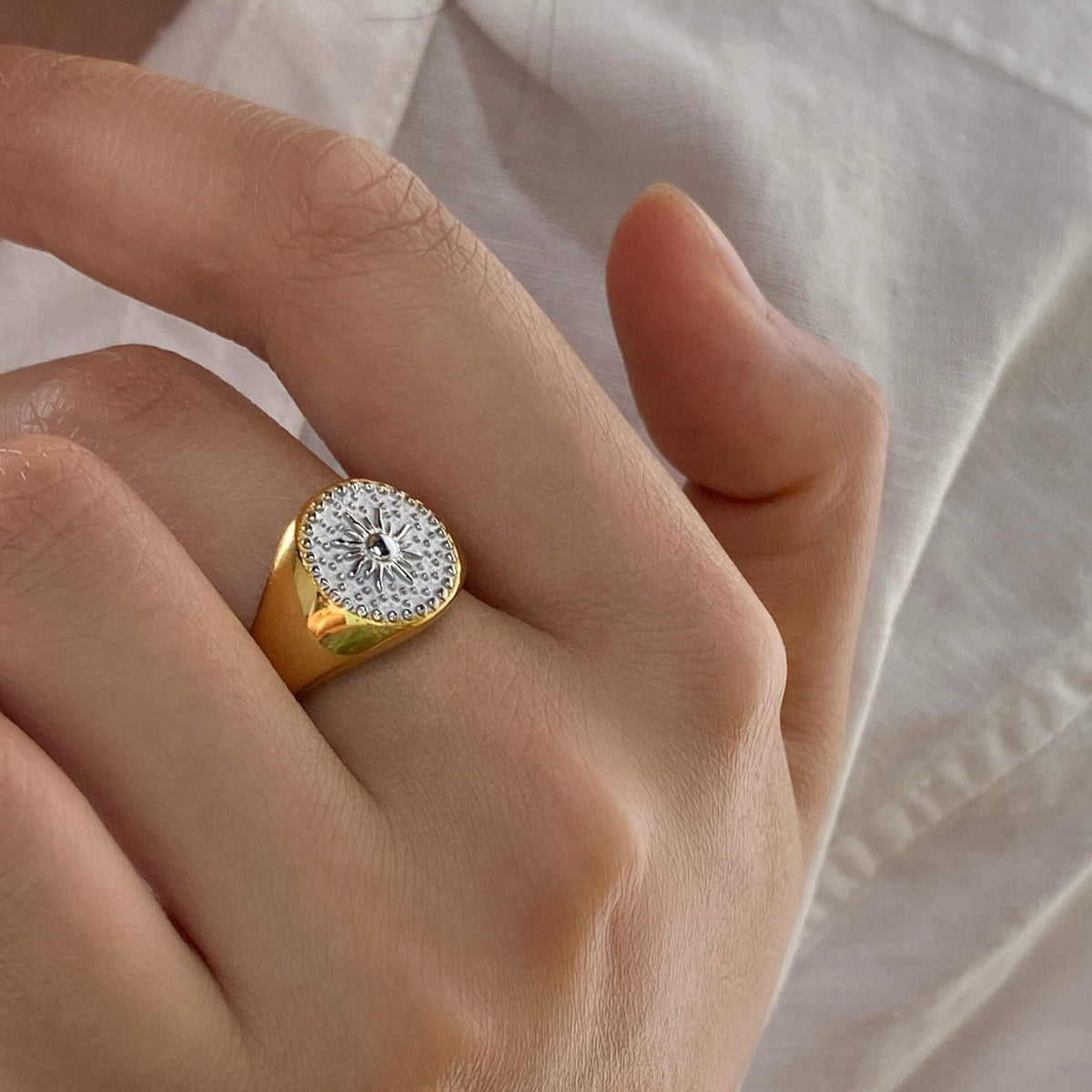 Two-Tone Sunburst Signet Ring