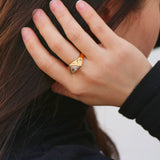Trilliant Cut Gemstone Ring, waterproof 18k gold-plated stainless steel