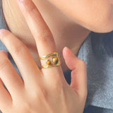 Hypoallergenic Tiger's Eye Cuff Ring, waterproof 18k gold-plated stainless steel