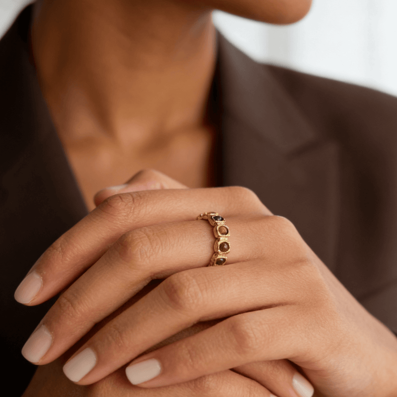 Tiger's Eye Band Ring – Gold Plated Stainless Steel