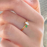 Tiny Green Stone Stacking Ring, waterproof 18k gold-plated stainless steel