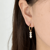 Triple Pearl Hoop Earrings, waterproof 18k gold-plated stainless steel