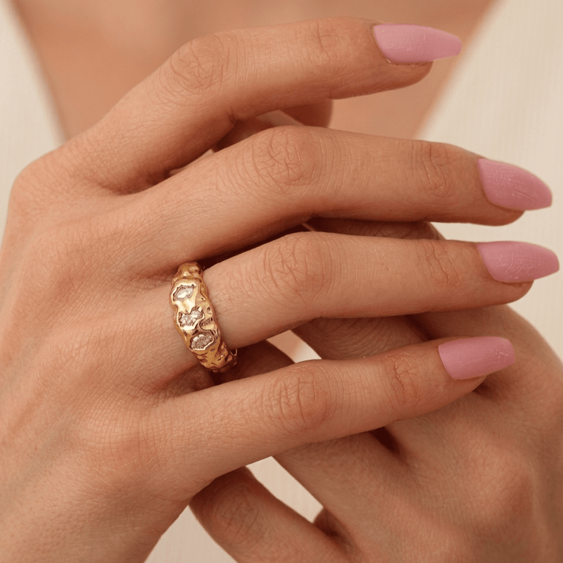 Triple Stone Hammered Ring