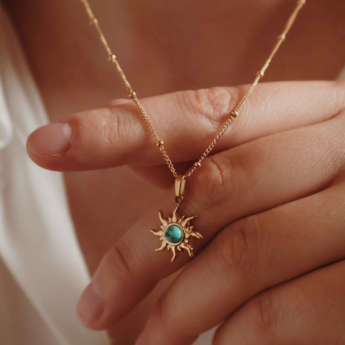 Turquoise Sun Necklace — 18K Gold Plated