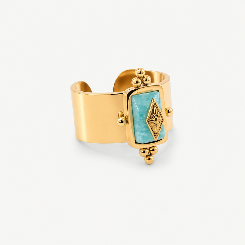Royal Knight Ring with Amazonite - Vintage Gold