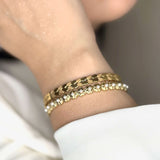 Waterproof Pearl Bangle Bracelet, 18k gold-plated stainless steel