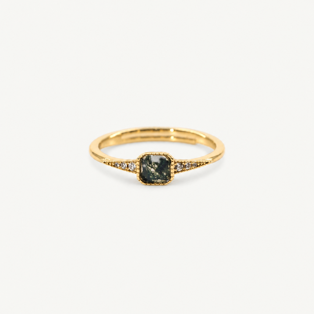 Vintage Gold Plated Aquatic Agate Ring – Adjustable