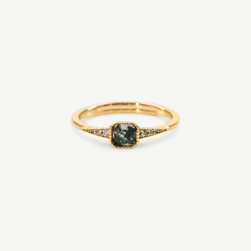Vintage Gold Plated Aquatic Agate Ring – Adjustable