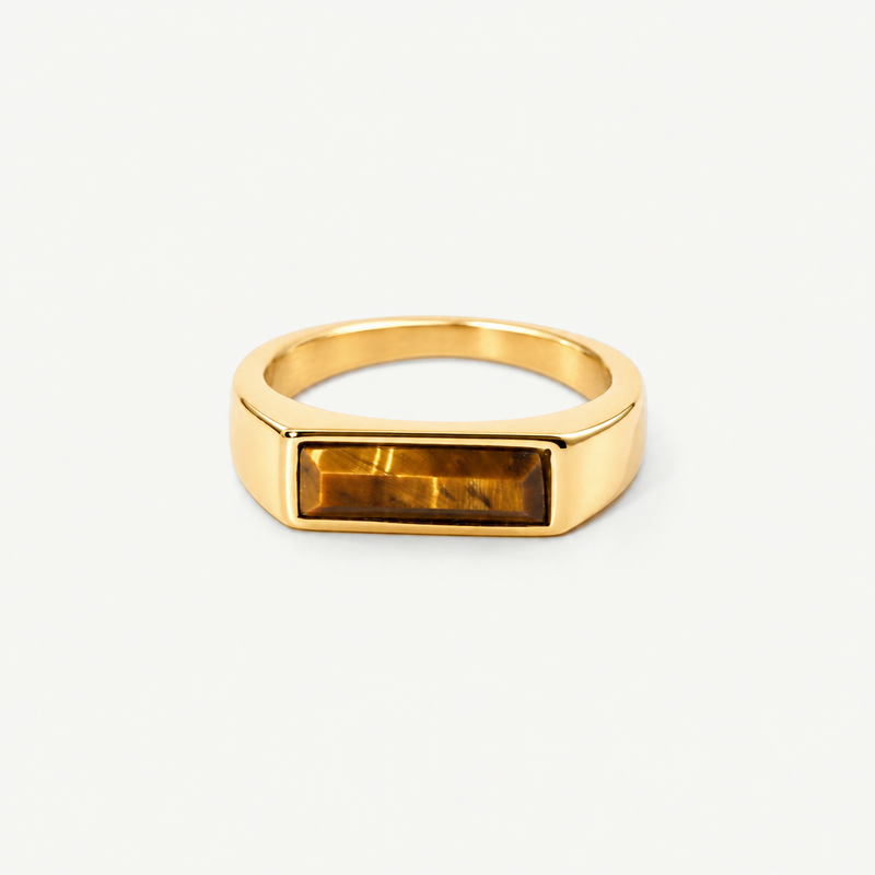 Bar Tigers Eye Ring – Minimalist 18K Gold Plated Band